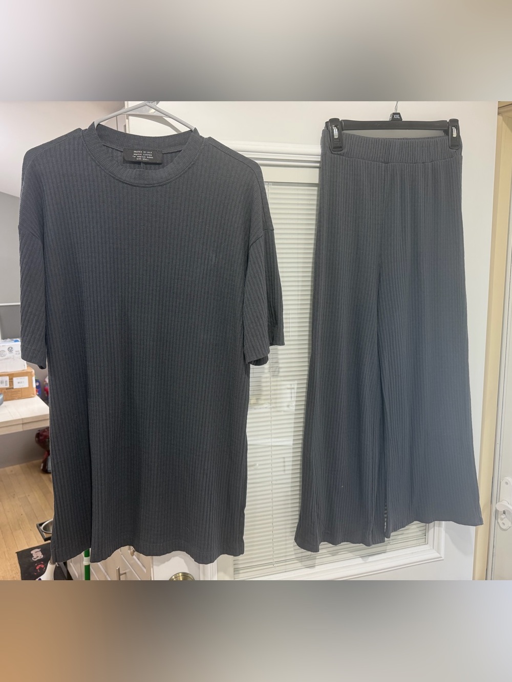 Dressed in Lala gray Ribbed Wide-Leg Pants & Top Set - gray